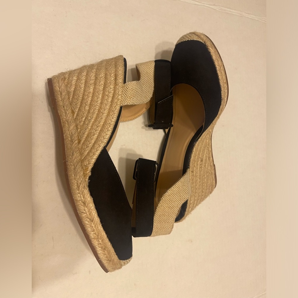 LOFT Black and Natural Espadrille Wedge Sandals